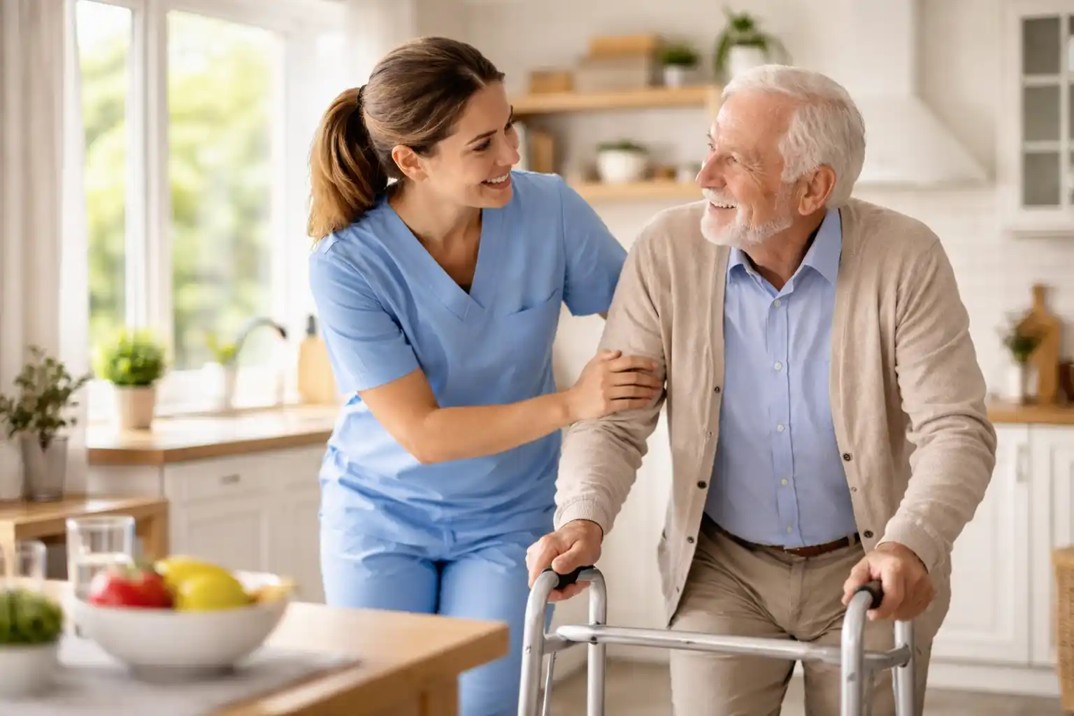 Servicio de cuidado de mayores en el hogar con ayuda en movilidad